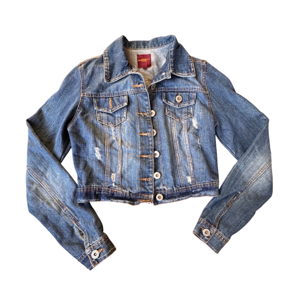 Highway Jeans Cropped Denim Jacket Distressed Blue Size S